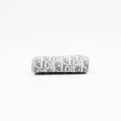 Saddle Bloom Card Holder Blue Denim Dior Oblique Jacquard