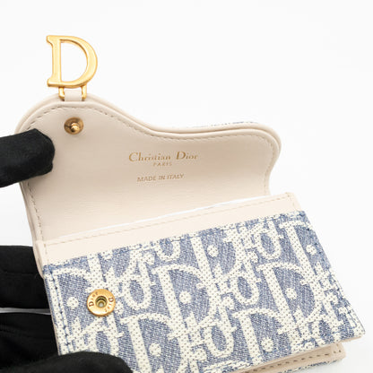 Saddle Bloom Card Holder Blue Denim Dior Oblique Jacquard