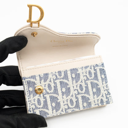Saddle Bloom Card Holder Blue Denim Dior Oblique Jacquard