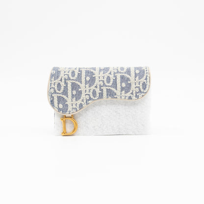 Saddle Bloom Card Holder Blue Denim Dior Oblique Jacquard