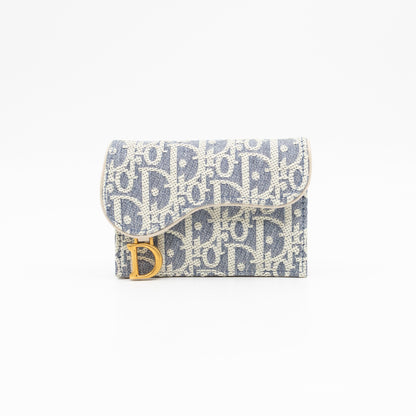Saddle Bloom Card Holder Blue Denim Dior Oblique Jacquard
