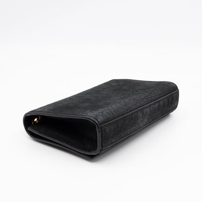 Kate Small Black Croc Embossed Nubuck Leather