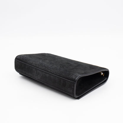 Kate Small Black Croc Embossed Nubuck Leather