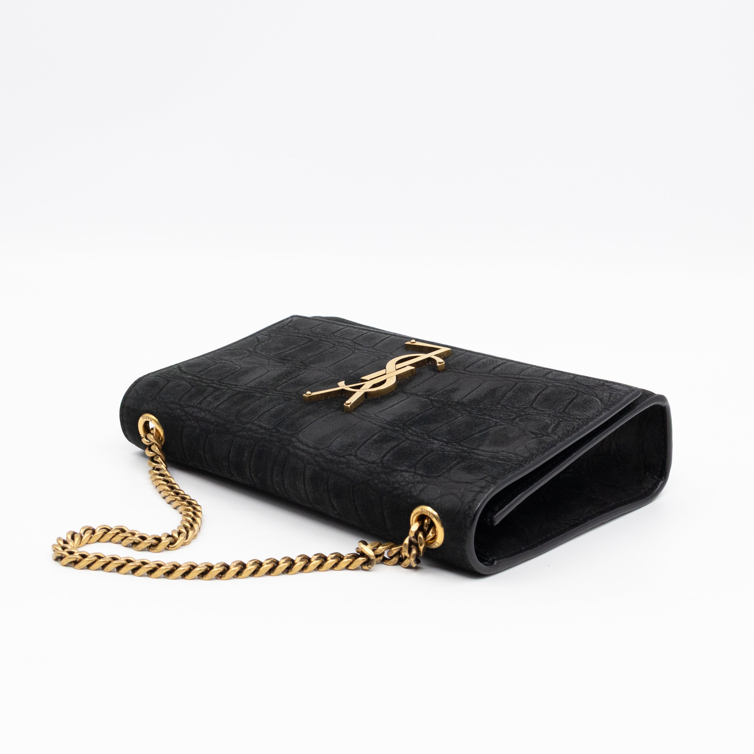 Kate Small Black Croc Embossed Nubuck Leather
