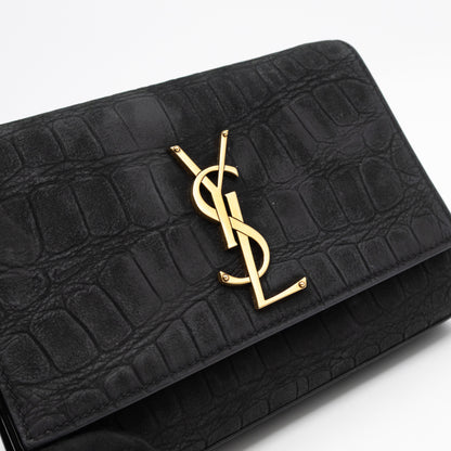 Kate Small Black Croc Embossed Nubuck Leather
