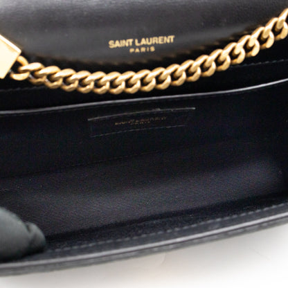 Kate Small Black Croc Embossed Nubuck Leather