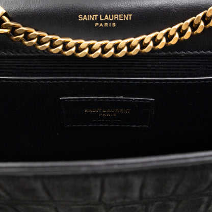Kate Small Black Croc Embossed Nubuck Leather