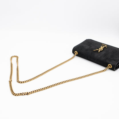 Kate Small Black Croc Embossed Nubuck Leather