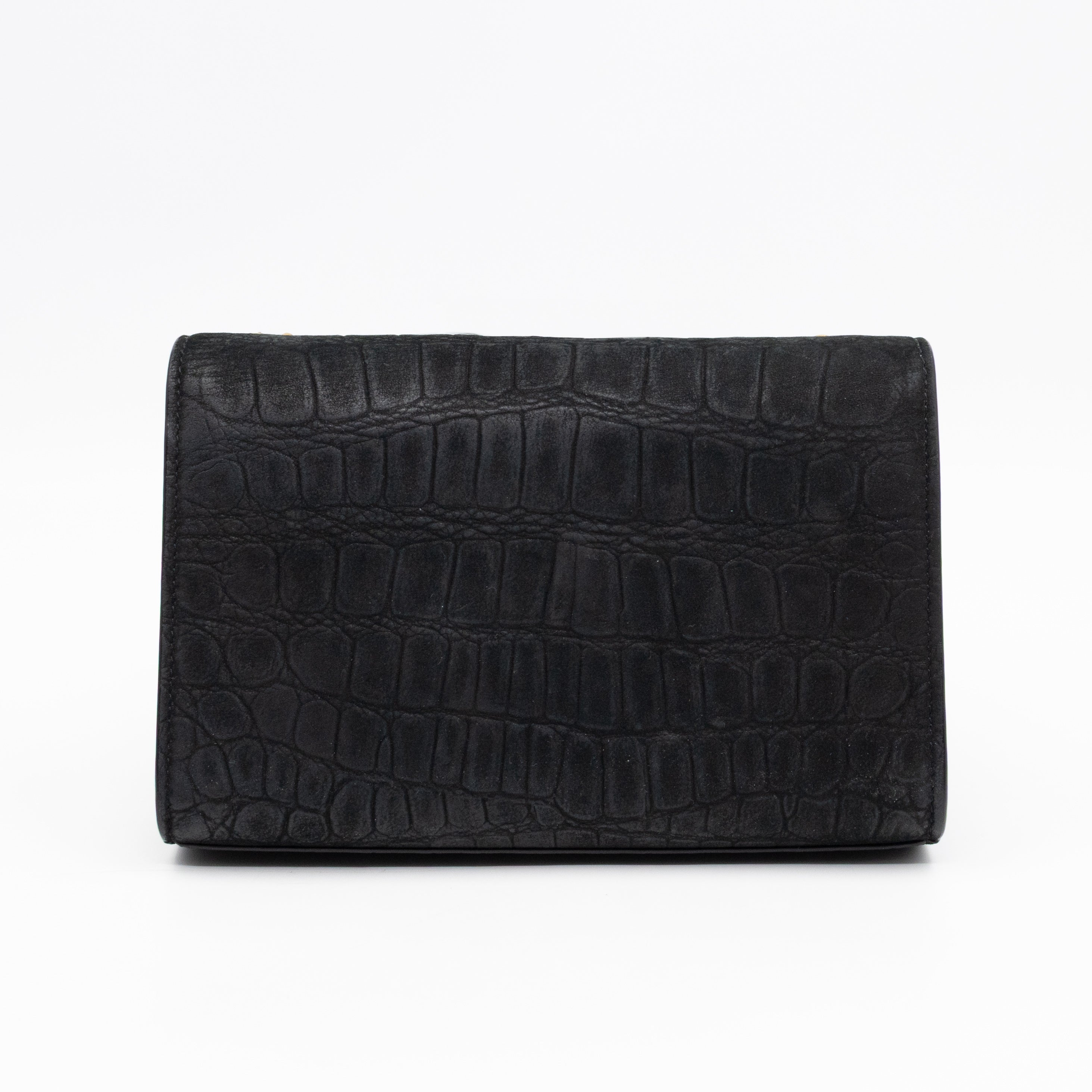 Kate Small Black Croc Embossed Nubuck Leather