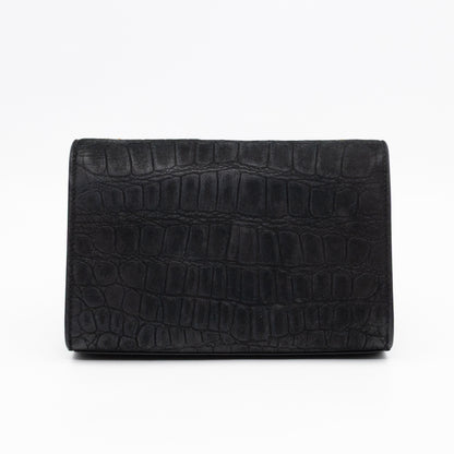 Kate Small Black Croc Embossed Nubuck Leather