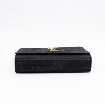 Kate Small Black Croc Embossed Nubuck Leather