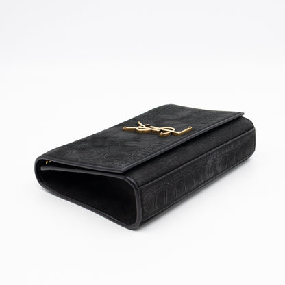 Kate Small Black Croc Embossed Nubuck Leather