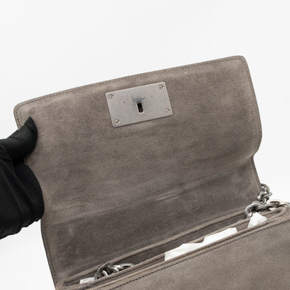 Chain Flap Shoulder Bag Grey Suede
