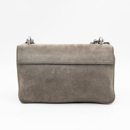 Chain Flap Shoulder Bag Grey Suede
