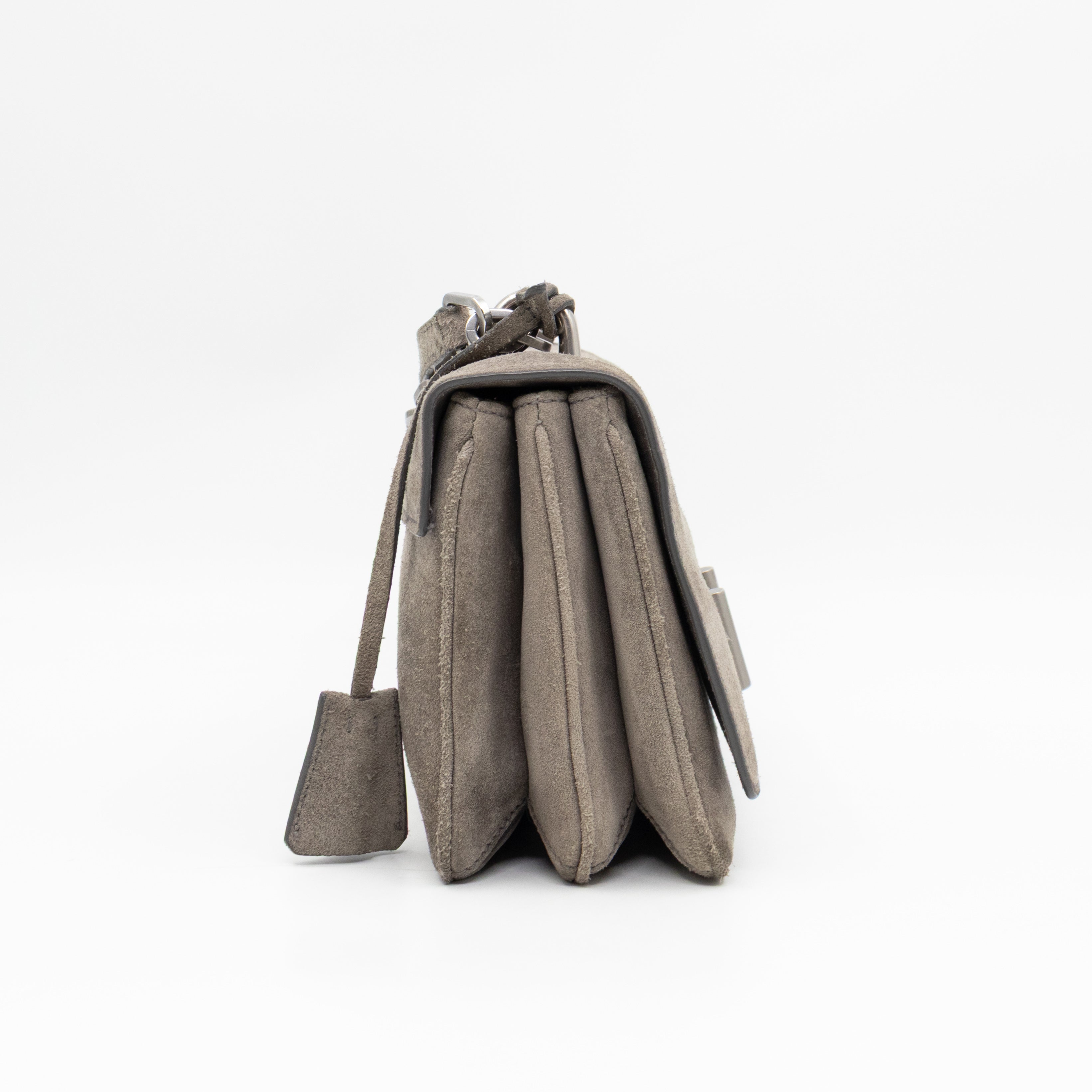 Chain Flap Shoulder Bag Grey Suede