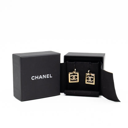 CC in Square Crystal Dangle Earrings Gold