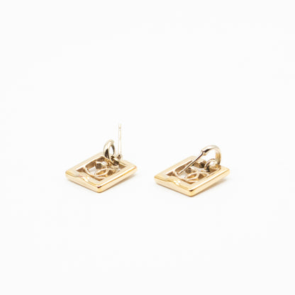 CC in Square Crystal Dangle Earrings Gold