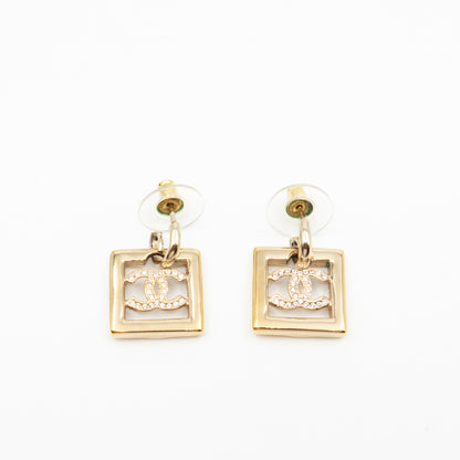 CC in Square Crystal Dangle Earrings Gold