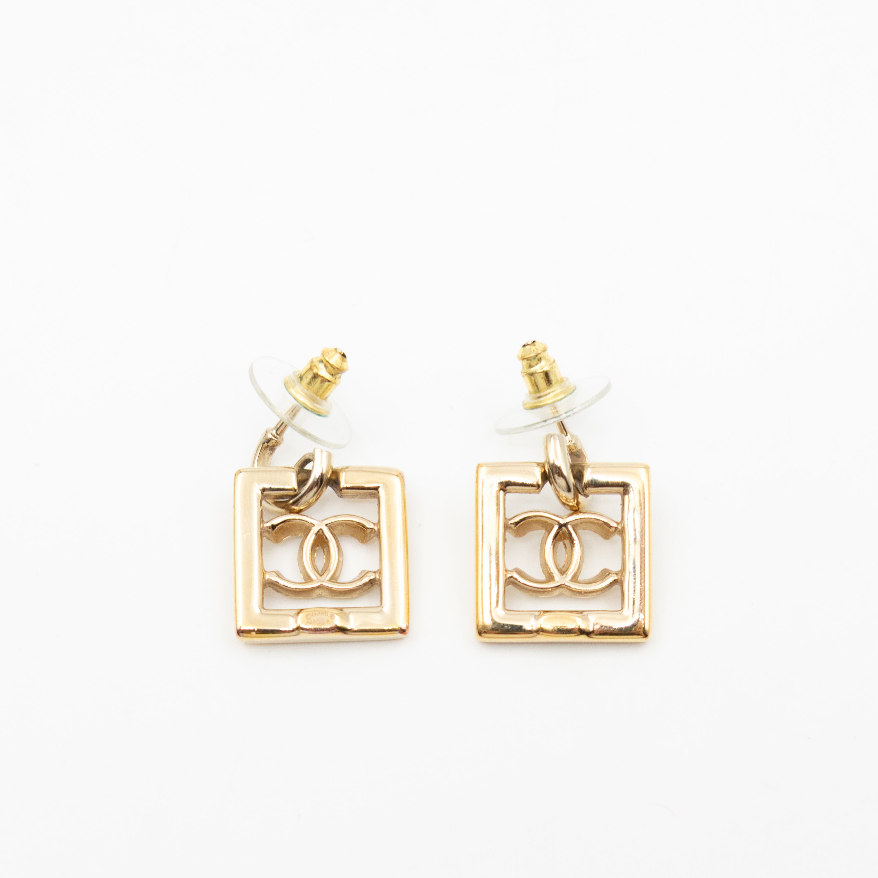 CC in Square Crystal Dangle Earrings Gold