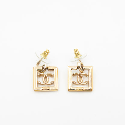 CC in Square Crystal Dangle Earrings Gold