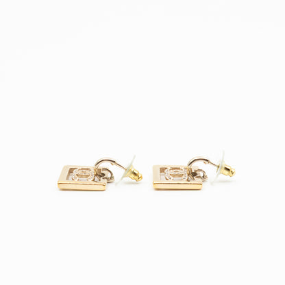 CC in Square Crystal Dangle Earrings Gold