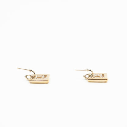 CC in Square Crystal Dangle Earrings Gold