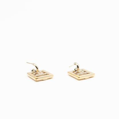 CC in Square Crystal Dangle Earrings Gold