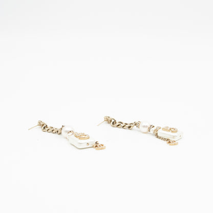Perfume Bottle 5 Pearl Drop Earrings White Light Gold