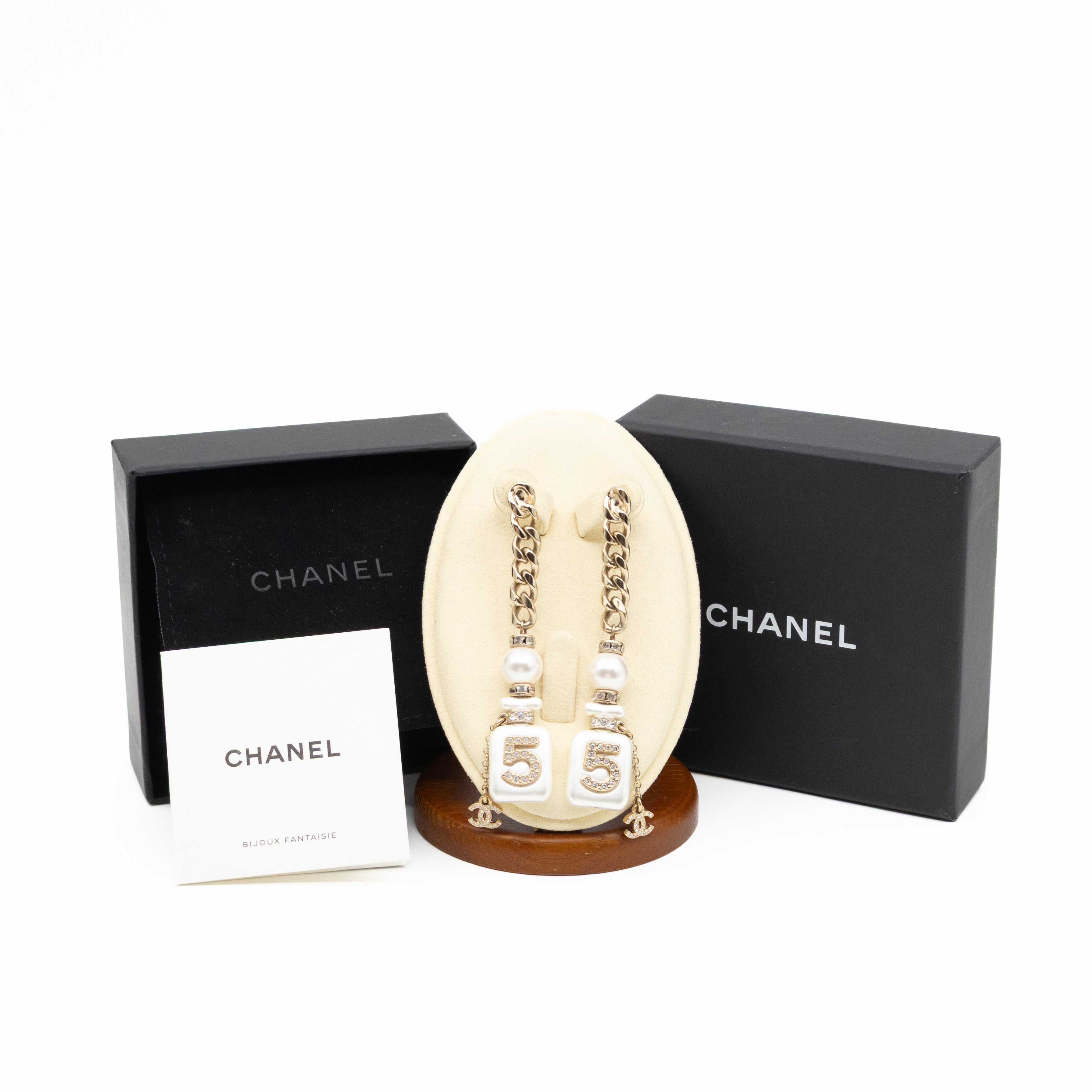 Perfume Bottle 5 Pearl Drop Earrings White Light Gold