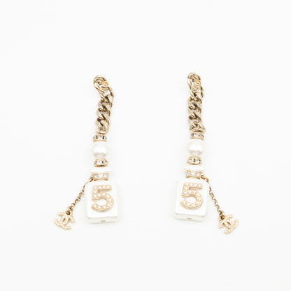 Perfume Bottle 5 Pearl Drop Earrings White Light Gold