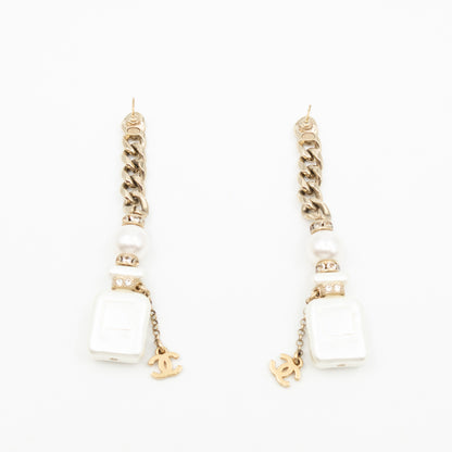 Perfume Bottle 5 Pearl Drop Earrings White Light Gold