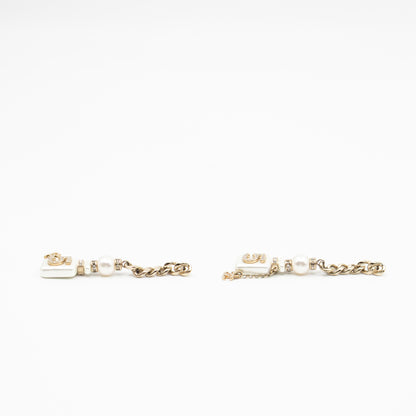 Perfume Bottle 5 Pearl Drop Earrings White Light Gold