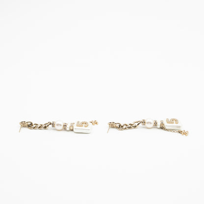 Perfume Bottle 5 Pearl Drop Earrings White Light Gold