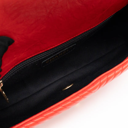 Medallion Charm Flap Bag Medium Red Chevron Calfskin Leather