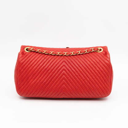 Medallion Charm Flap Bag Medium Red Chevron Calfskin Leather