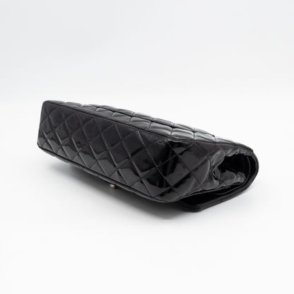 Classic Double Flap Medium Black Patent Leather Silver