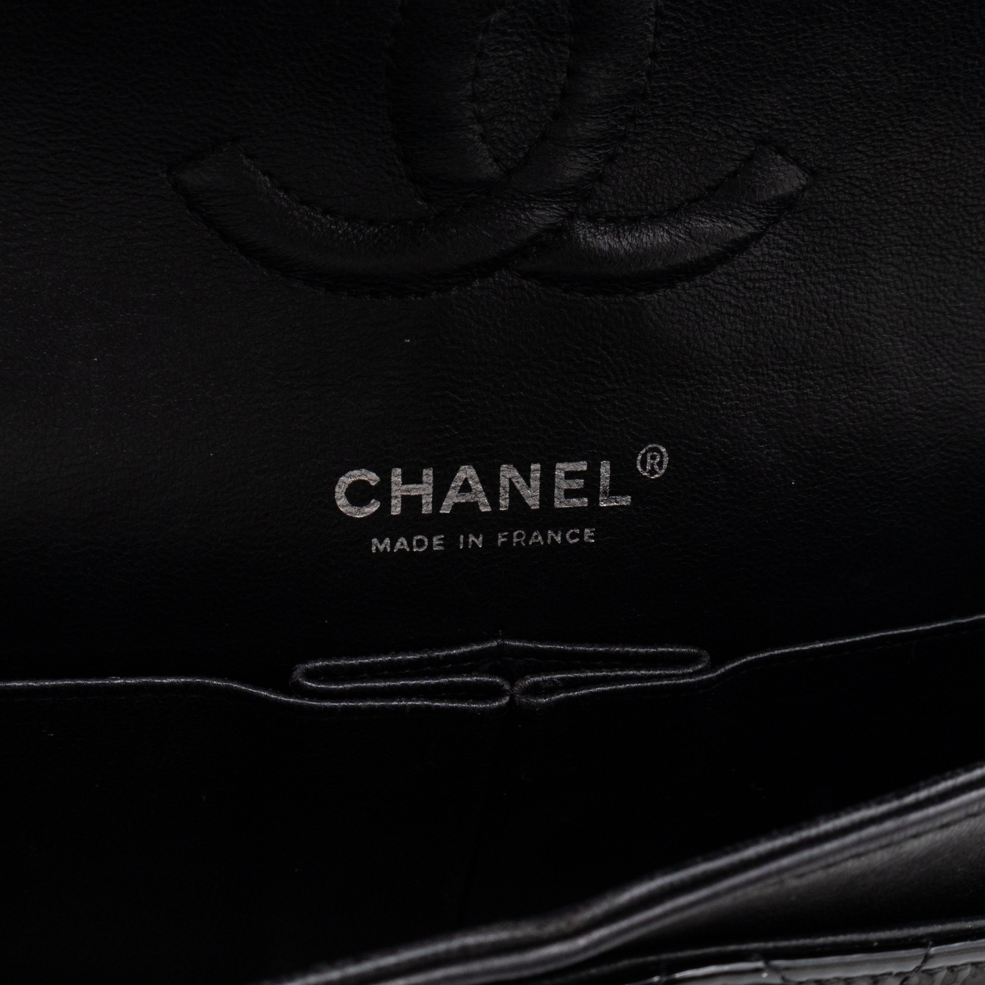 Classic Double Flap Medium Black Patent Leather Silver