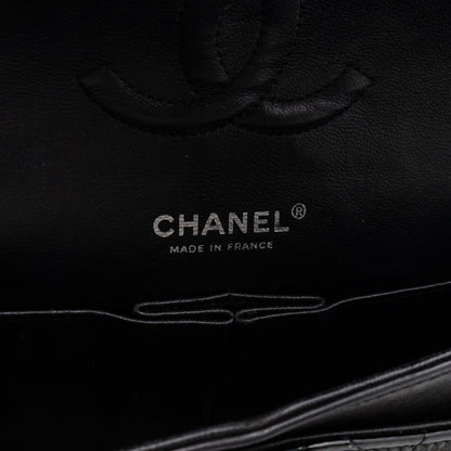 Classic Double Flap Medium Black Patent Leather Silver