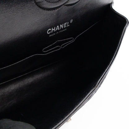 Classic Double Flap Medium Black Patent Leather Silver