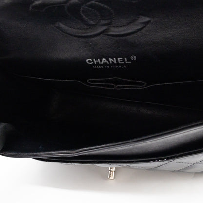Classic Double Flap Medium Black Patent Leather Silver
