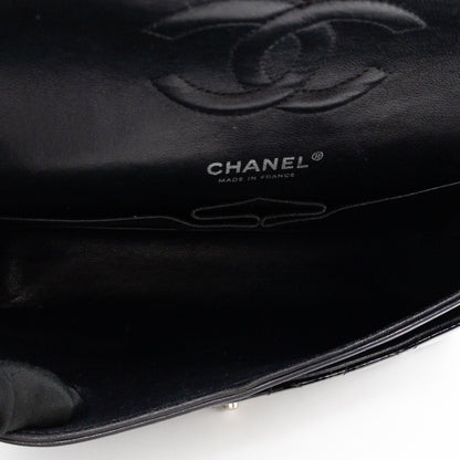 Classic Double Flap Medium Black Patent Leather Silver