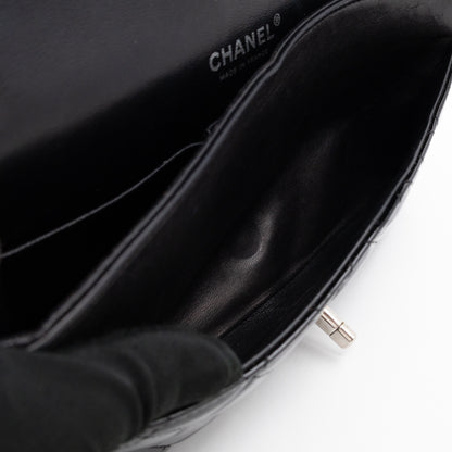Classic Double Flap Medium Black Patent Leather Silver