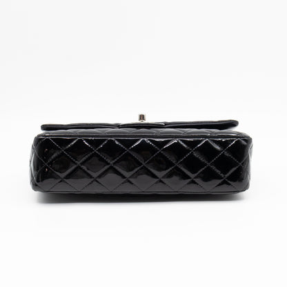 Classic Double Flap Medium Black Patent Leather Silver