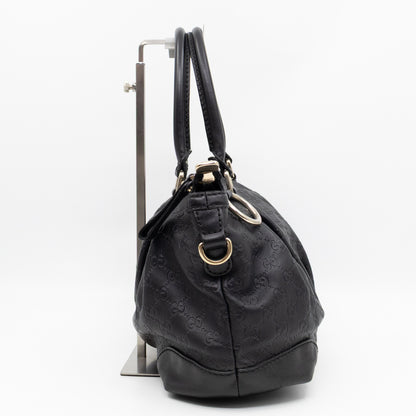 Sukey Medium Top Handle Tote Black Guccissima Leather