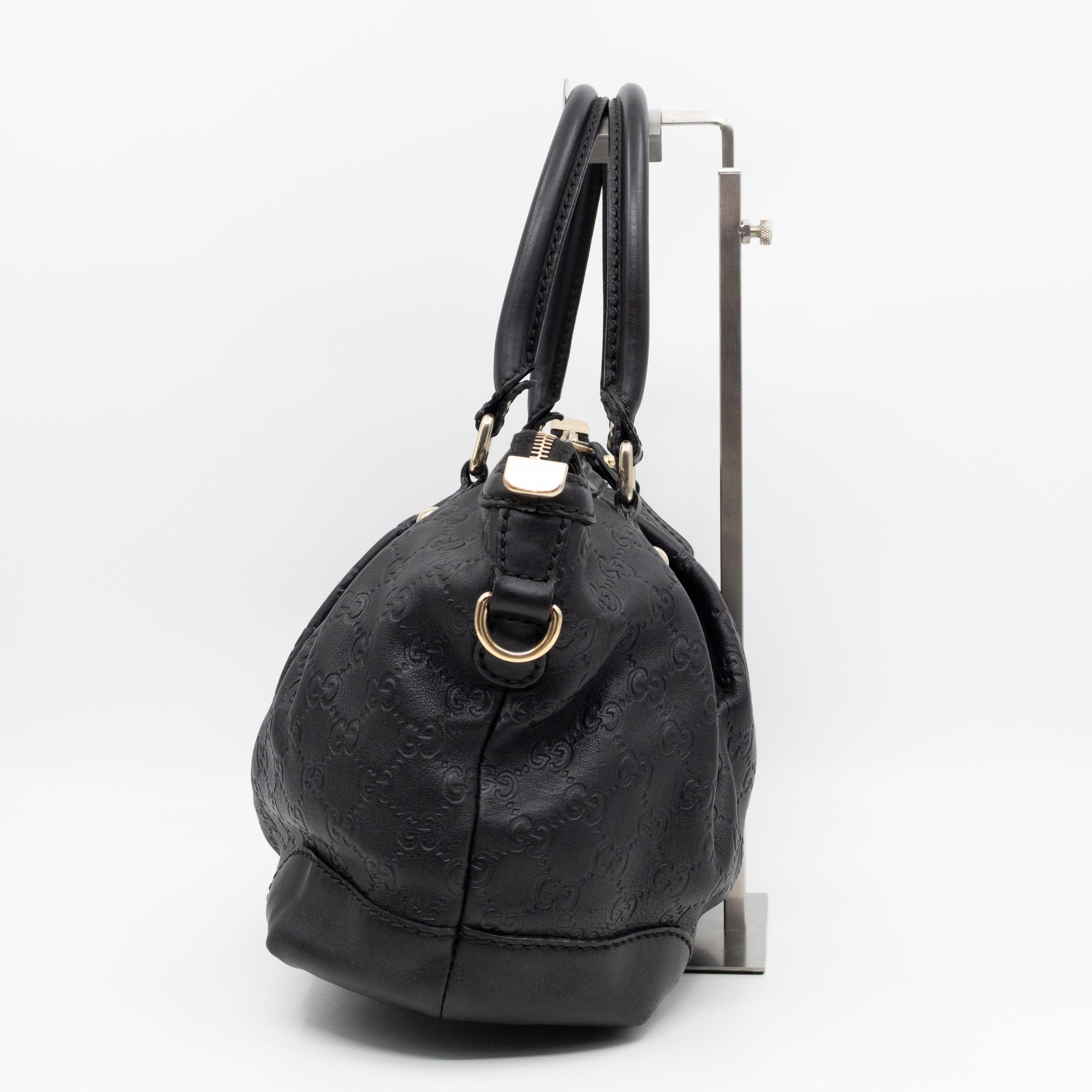 Sukey Medium Top Handle Tote Black Guccissima Leather