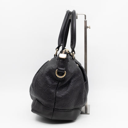 Sukey Medium Top Handle Tote Black Guccissima Leather