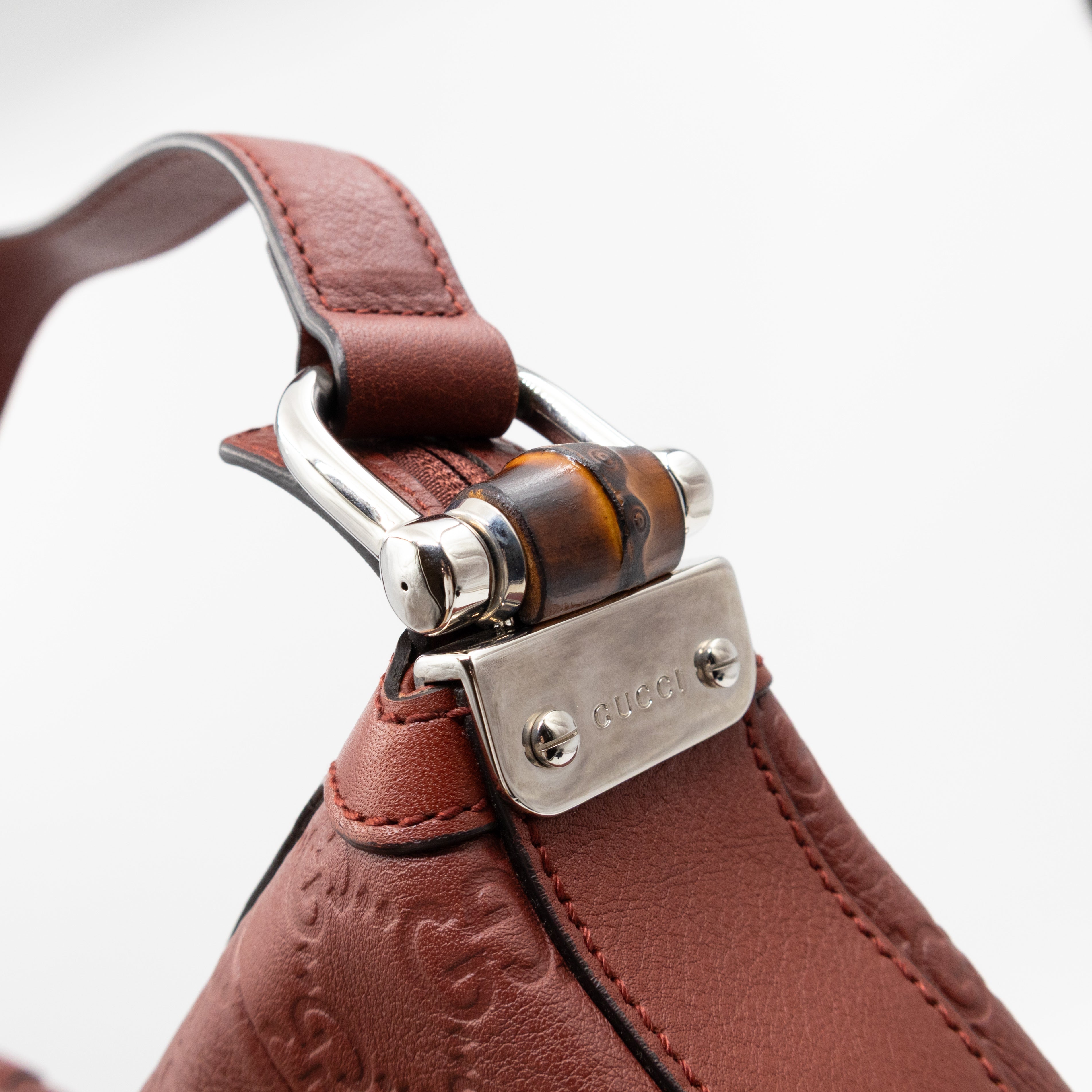 Bamboo D-Ring Hobo Large Burgundy Guccissima Leather