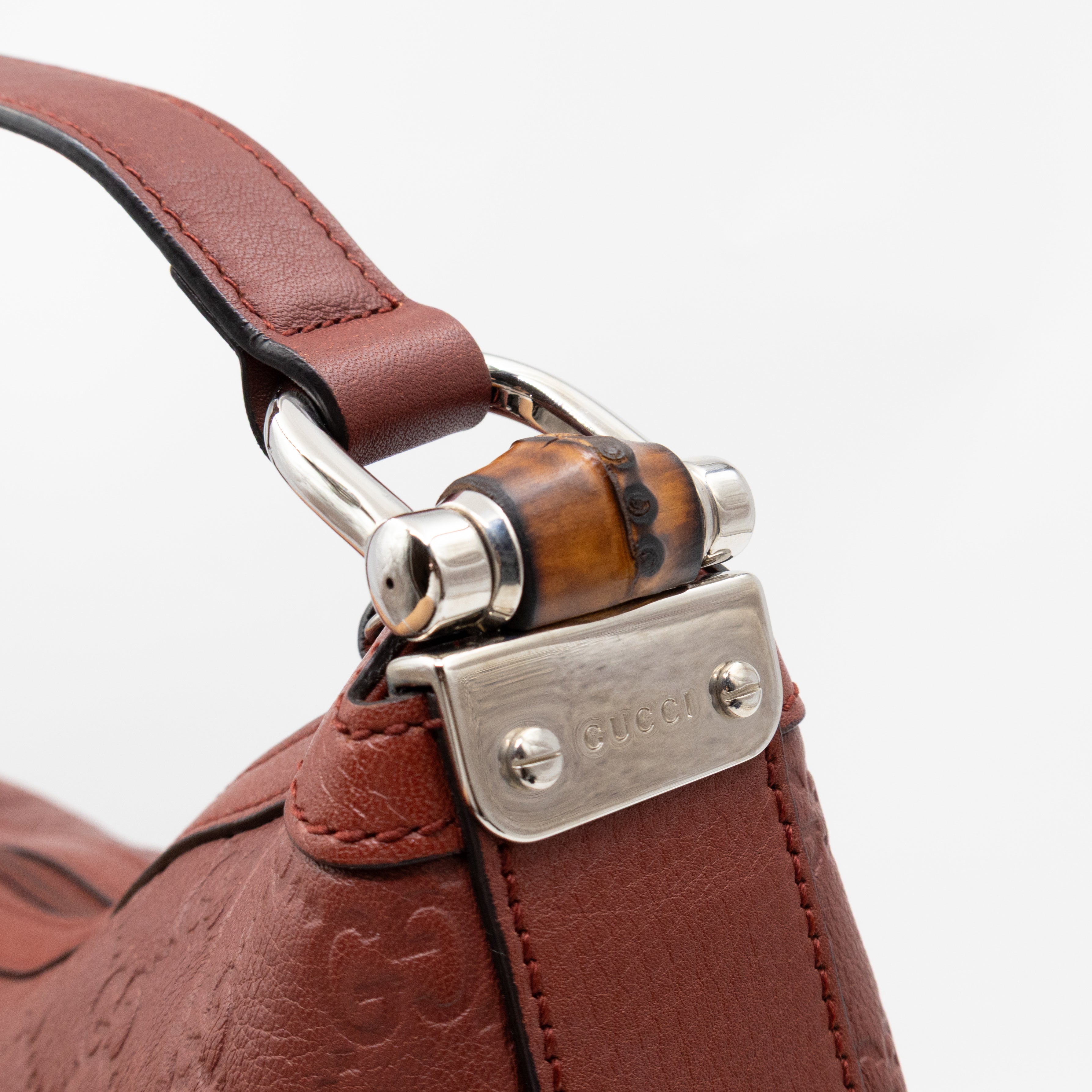Bamboo D-Ring Hobo Large Burgundy Guccissima Leather