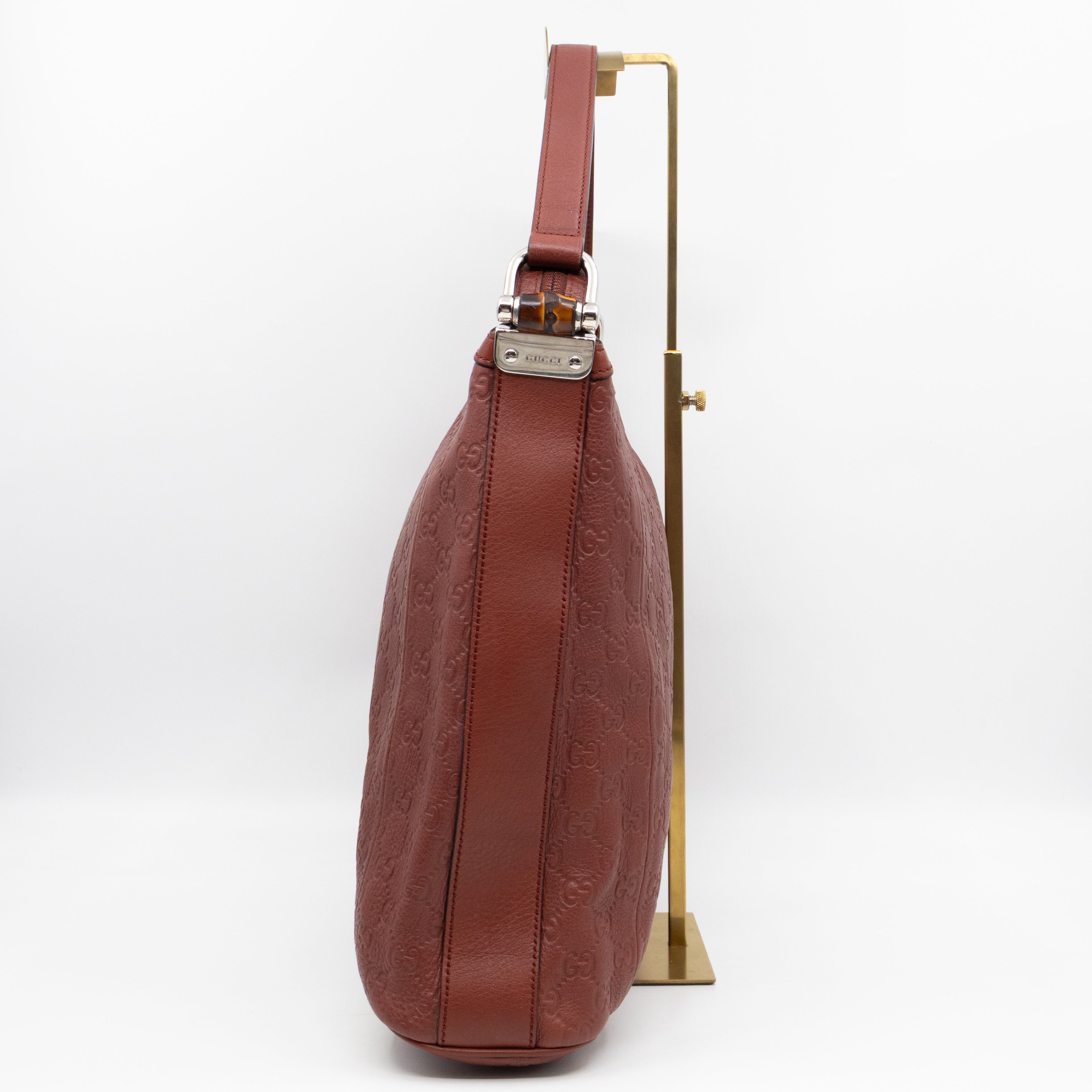 Bamboo D-Ring Hobo Large Burgundy Guccissima Leather