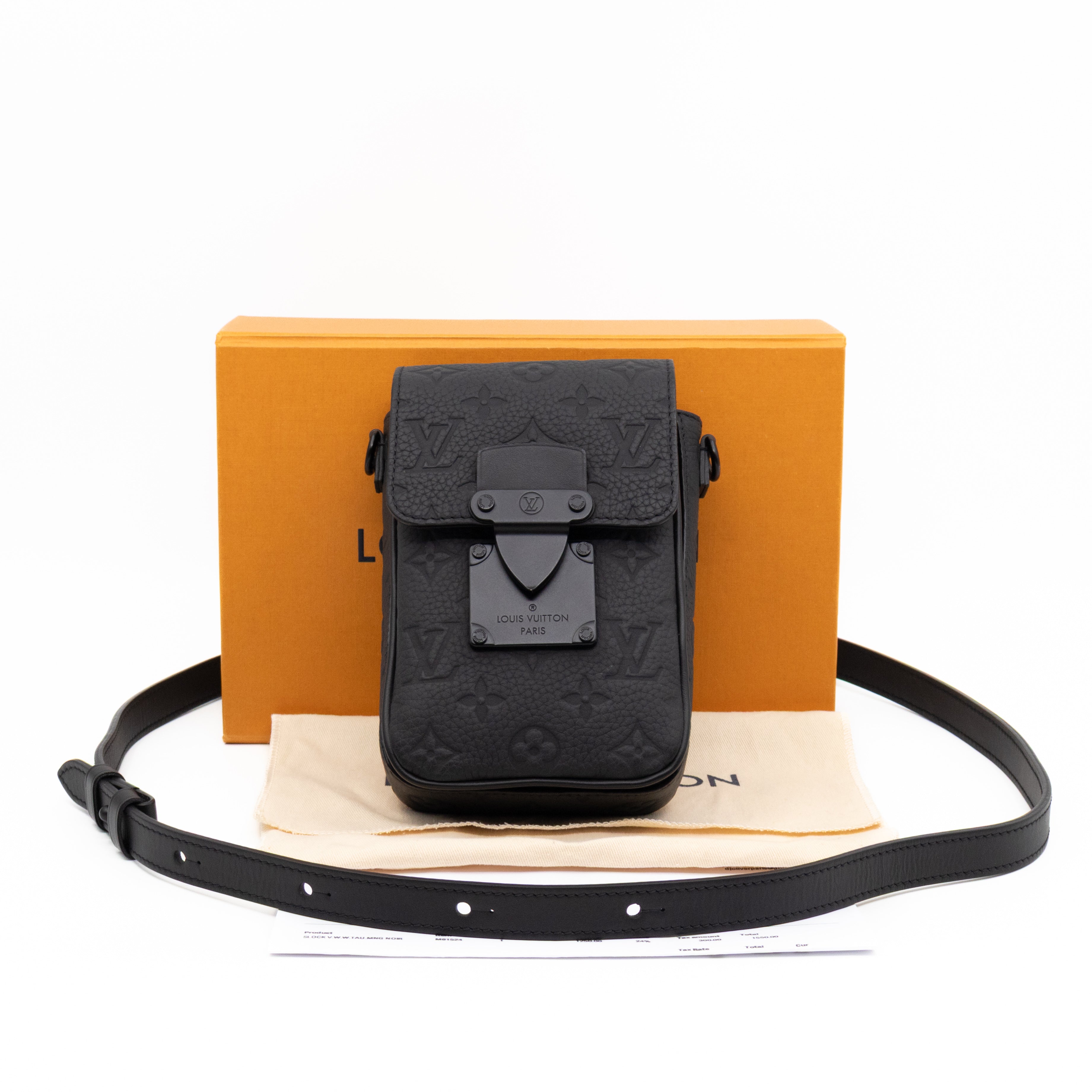 S-Lock Vertical Wallet Black Taurillon Monogram Leather